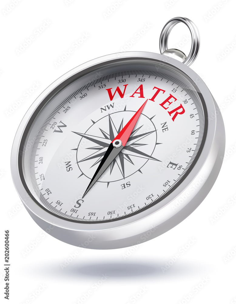 Direction to water Conceptual Compass. Realistic vector 3d illustration Direction to water Conceptual Compass. Realistic vector 3d illustration