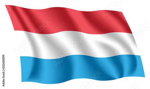 Luxembourg flag. Isolated national flag of Luxembourg. Waving flag of the Grand Duchy of Luxembourg. Fluttering textile luxembourgish flag.