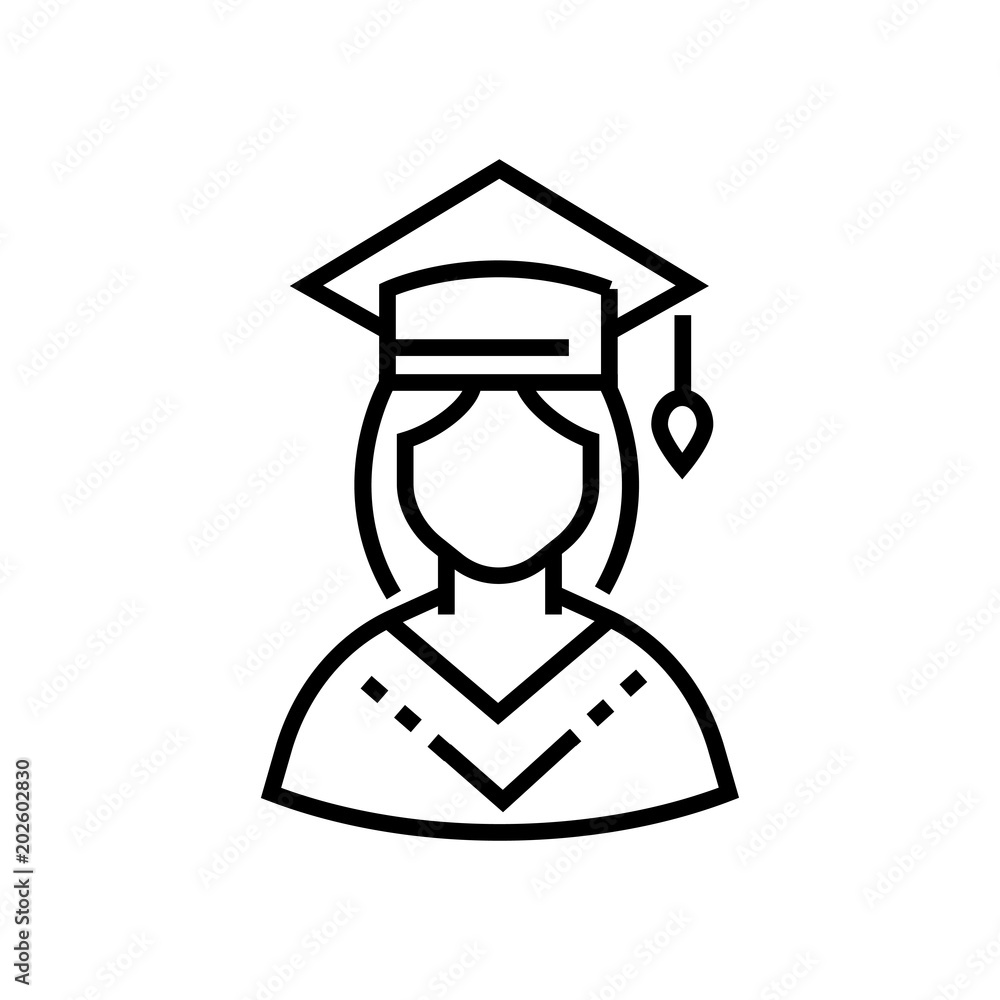 Female student - line design single isolated icon Female student - line design single isolated icon