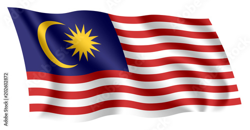 Malaysia flag. Isolated national flag of Malaysia. Waving flag of Malaysia. Fluttering textile malaysian flag. Stripes of Glory. photo