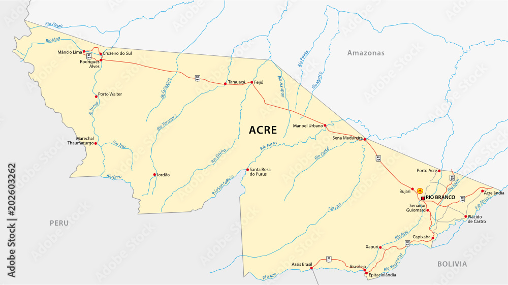 acre road vector map, brazil