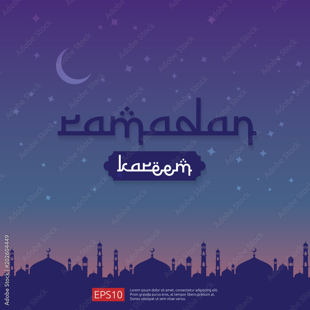 Naklejka premium Ramadan Kareem islamic greeting design with dome mosque element in flat style. background Vector illustration.