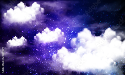 clouds and a bright galaxy