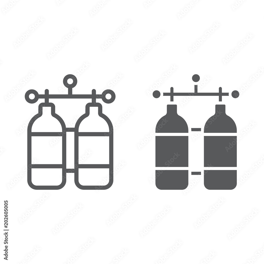 Oxygen tank line and glyph icon, diving Oxygen tank line and glyph icon, diving