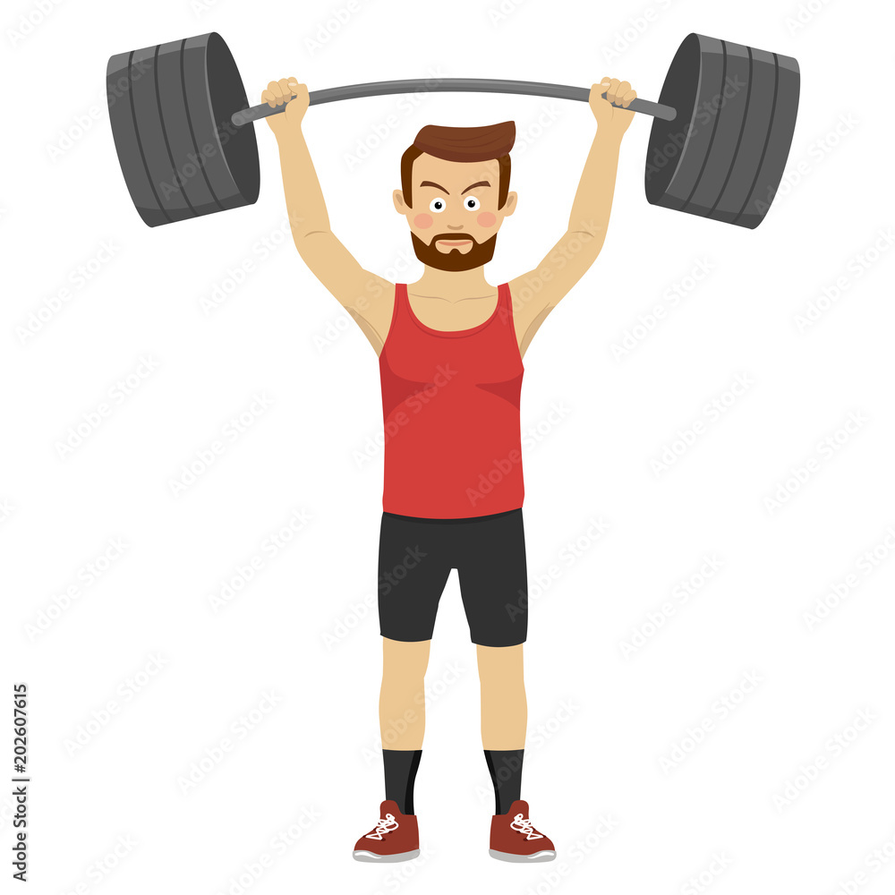 Obraz premium Serious young muscular man lifting barbell isolated on white background