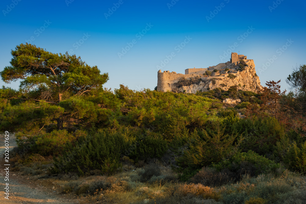 Kastelos castle on hill of Kritinia (island of Rhodes, Greece)