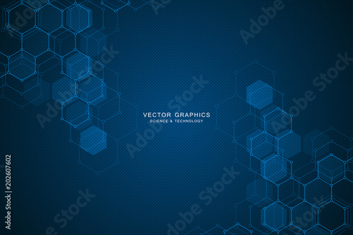 Technology background with hexagons. Molecular structure and chemical compounds.