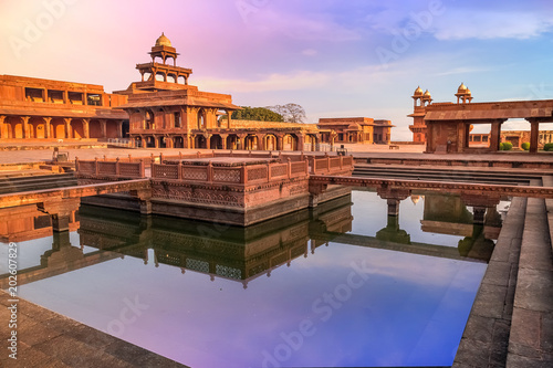 Fatehpur Sikri Agra, India with view of Anup Talao at sunrise