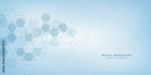 Medical background or science vector design. Molecular structure and chemical compounds. Geometric and polygonal abstract background.