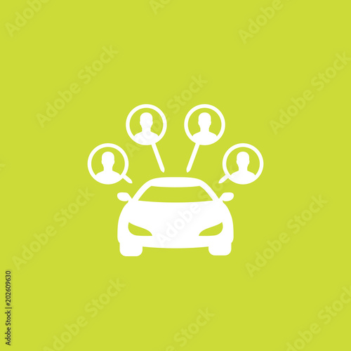 carsharing service vector icon, car and passengers