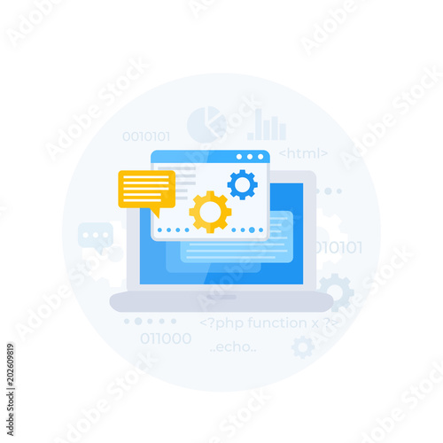 coding, software development, app integration, programming and IT vector illustration