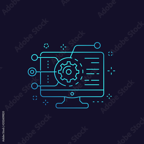 coding, software development, app integration, programming vector icon, linear style