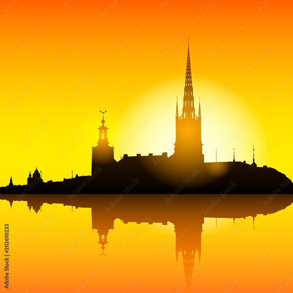 Stockholm skyline sunset background illustration