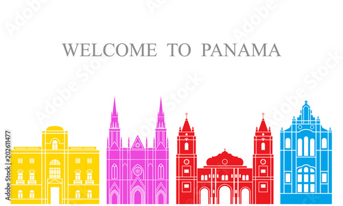 Panama set. Isolated Panama architecture on white background