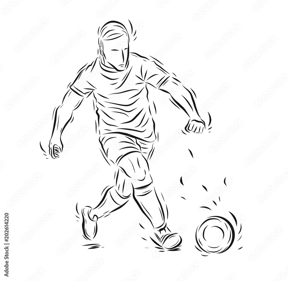 Football player vector by hand drawing.Soccer sport sketch on white background.Player sport for coloring book. Football player vector by hand drawing.Soccer sport sketch on white background.Player sport for coloring book.