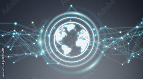 Connections system on world icon 3D rendering