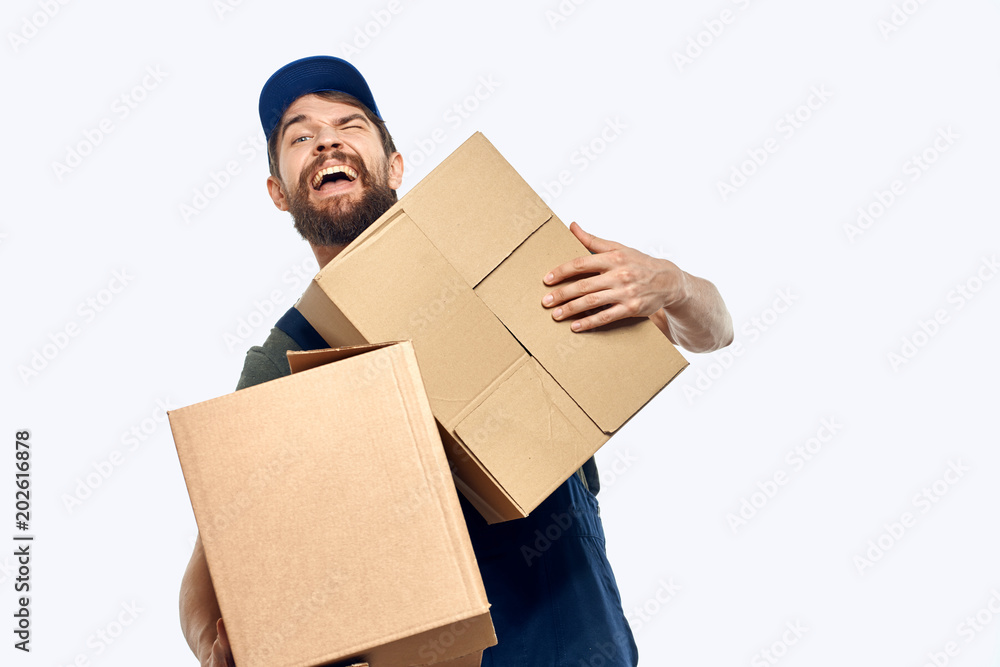 courier with boxes on bright background courier with boxes on bright background