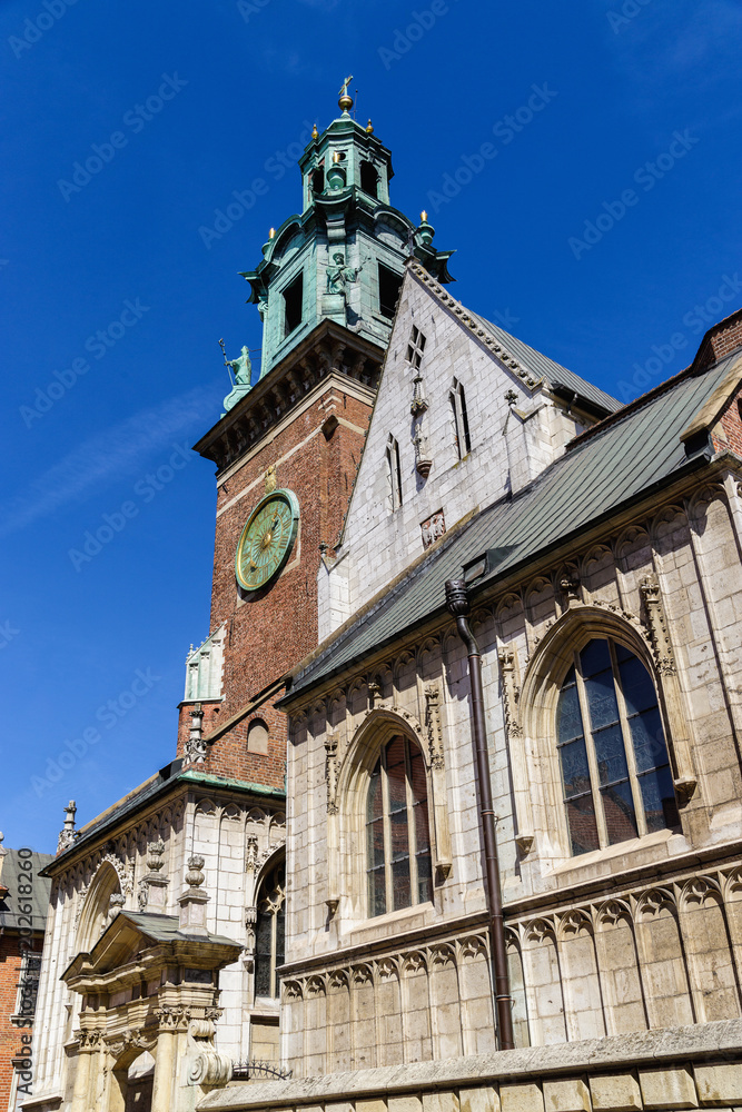 Roof towers of cathedral on Wawel castle, Cracow, Poland.