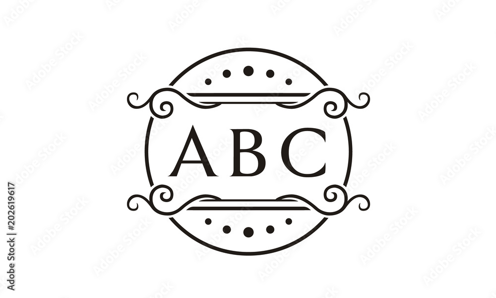 Classic Initial Monogram with circle floral frame label logo design Classic Initial Monogram with circle floral frame label logo design