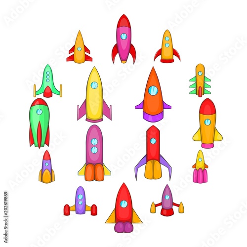 Rockets icons set. Cartoon illustration of 16 rockets vector icons for web