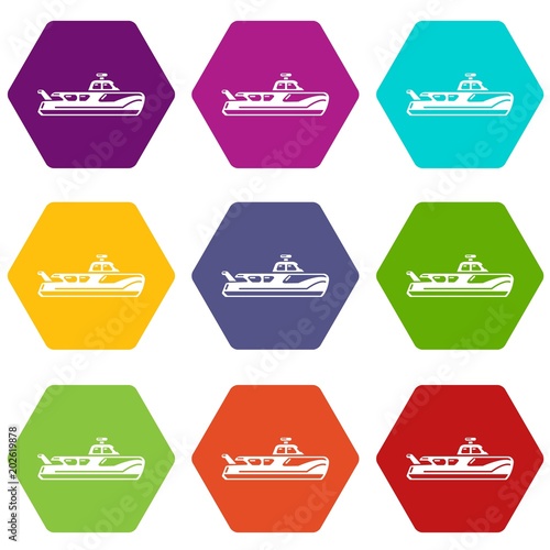 Boat icons 9 set coloful isolated on white for web