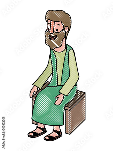 apostle of Jesus sitting on wooden chair vector illustration design