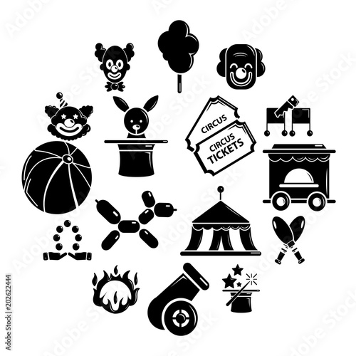 Circus icons set. Simple illustration of 16 circus vector icons for web