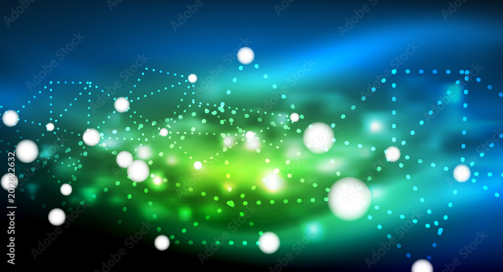 Obraz premium Shiny stars, neon glowing digital connected light dots
