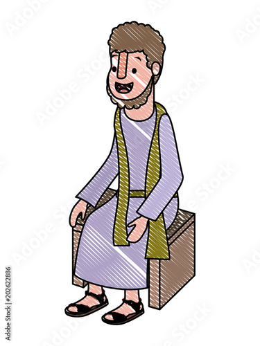 apostle of Jesus sitting on wooden chair vector illustration design