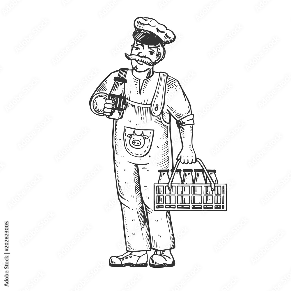 Foto Milk man engraving vector illustration