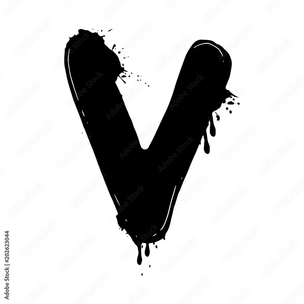 Blot letter V black and white vector illustration Stock Vector | Adobe