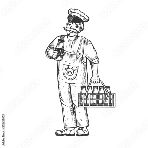 Milk man engraving vector illustration photo