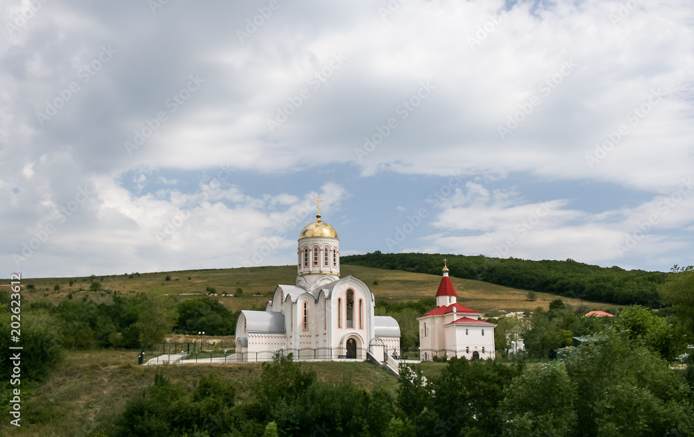 View of the Church of St. Barbara in the village of Varvarovka near Anapa Krasnodar Krai, Russia in summer.