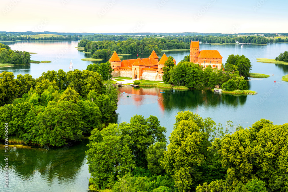 Fototapeta premium Aerial view of old castle. Trakai, Lithuania