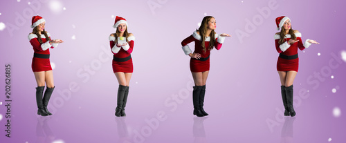 Composite image of different festive blondes against purple vignette