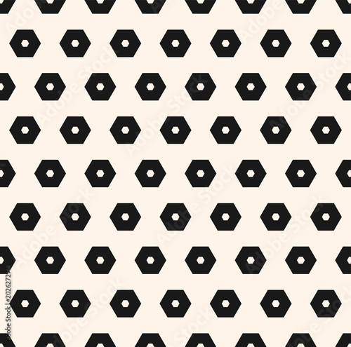 Hexagons vector pattern. Abstract geometric seamless texture with perforated hexagonal shapes. Simple monochrome black & white honeycomb background. Design for prints, decoration, fabric, furniture