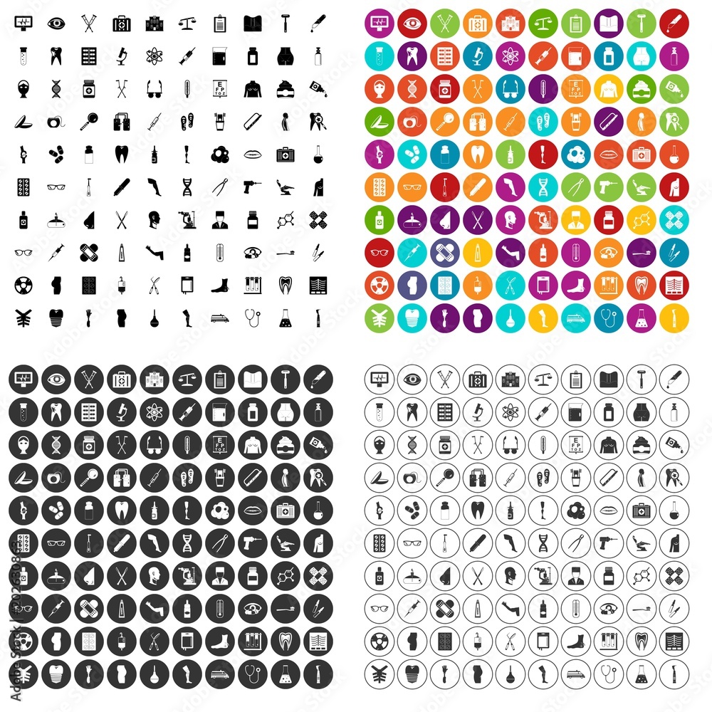 100 medical exhibition icons set vector in 4 variant for any web design isolated on white