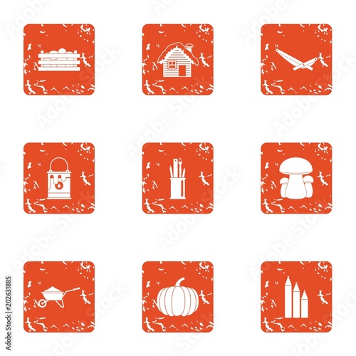 Topiary icons set. Grunge set of 9 topiary vector icons for web isolated on white background
