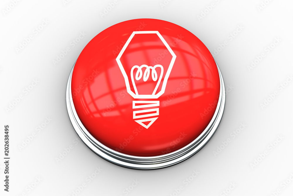 Light bulb graphic on digitally generated red push button Light bulb graphic on digitally generated red push button