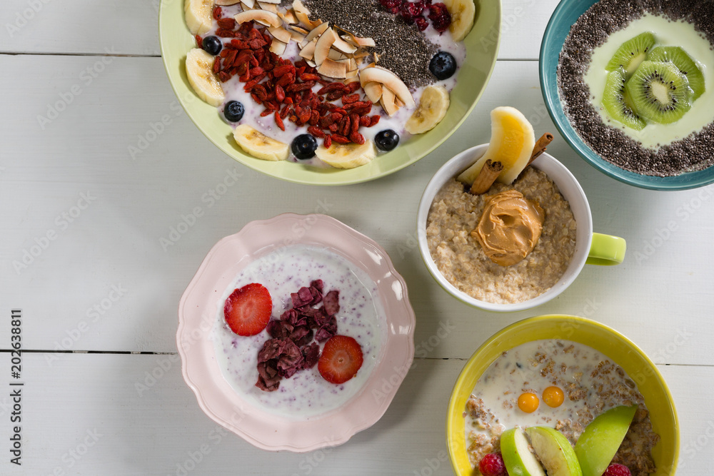 Various breakfast on white background Various breakfast on white background