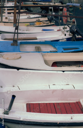 Row of colorful fisherman boats