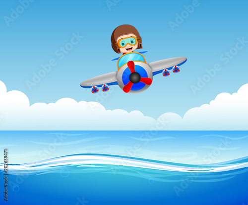 boys riding plane over sea