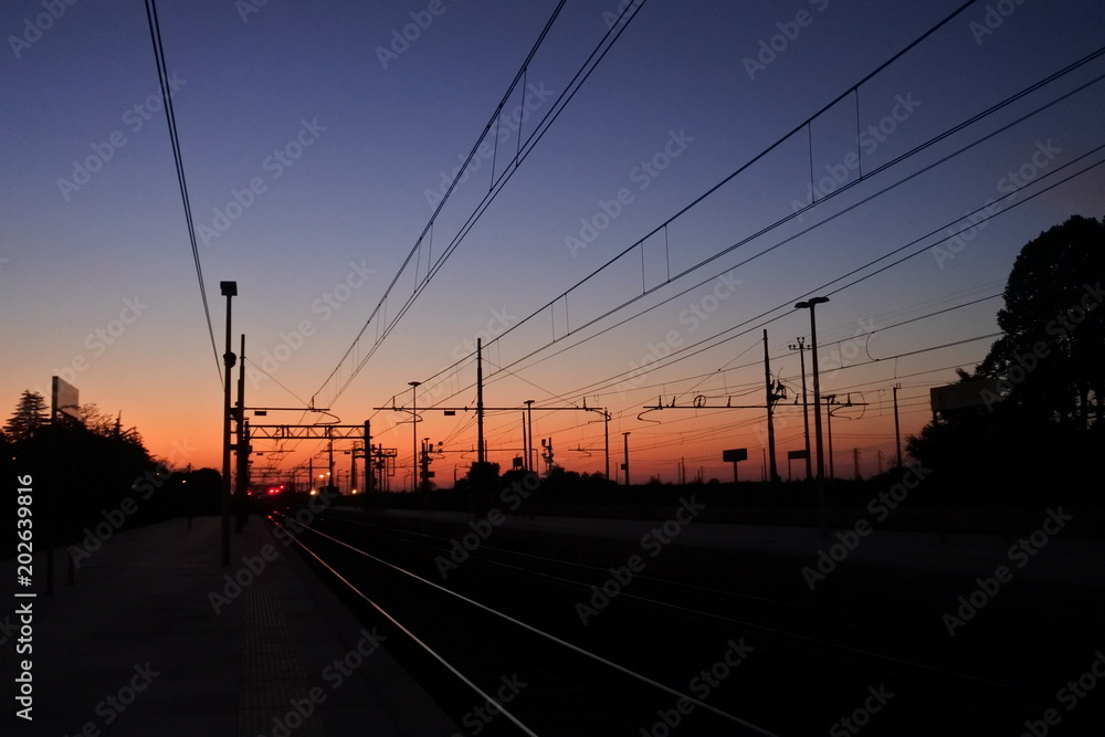 the rail ways in sunset
