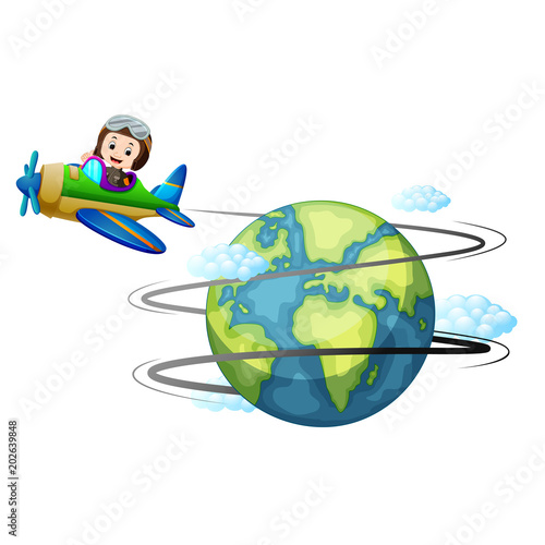 Airplane flying around the world