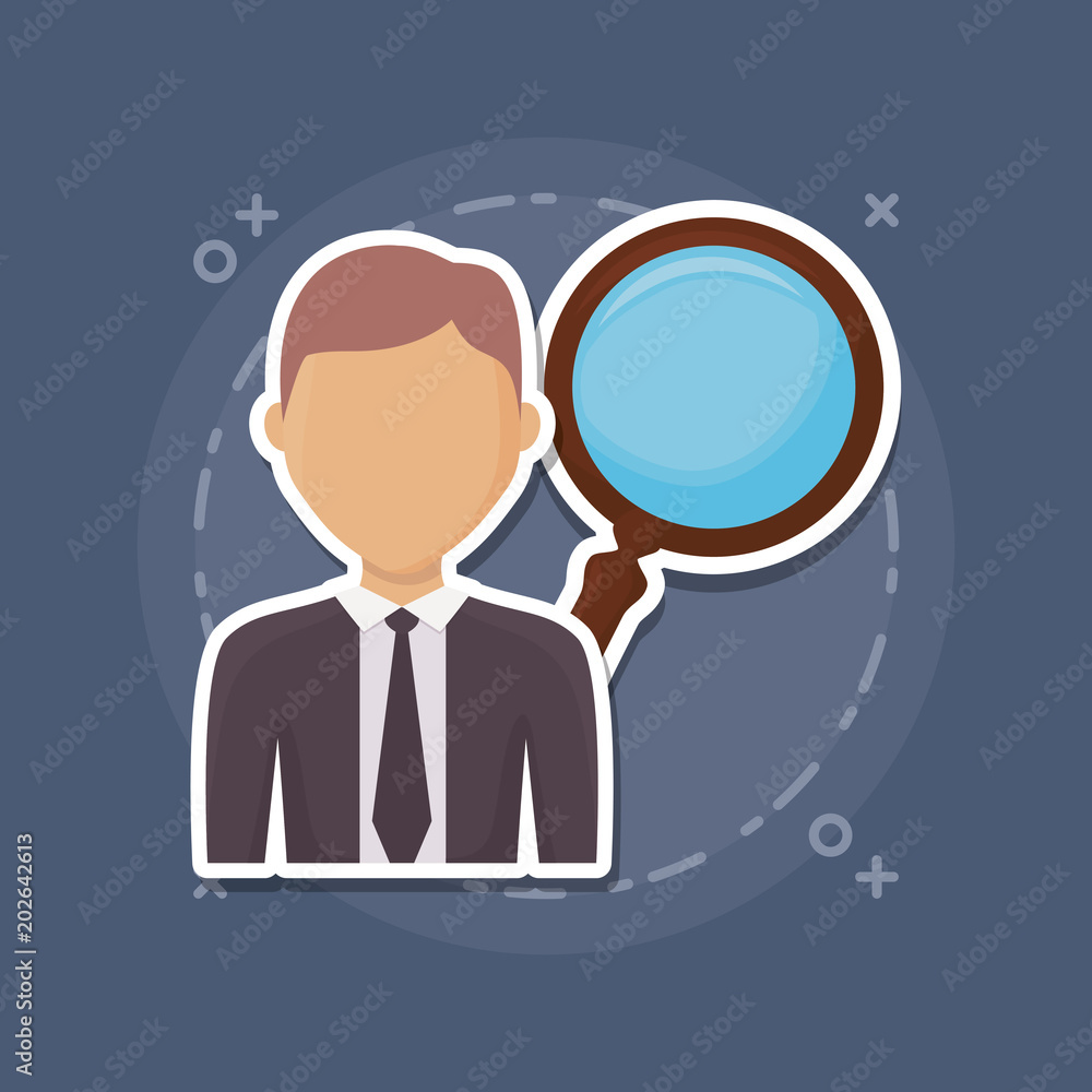 avatar lawyer and lupe icon over blue background, colorful design. vector illustration avatar lawyer and lupe icon over blue background, colorful design. vector illustration