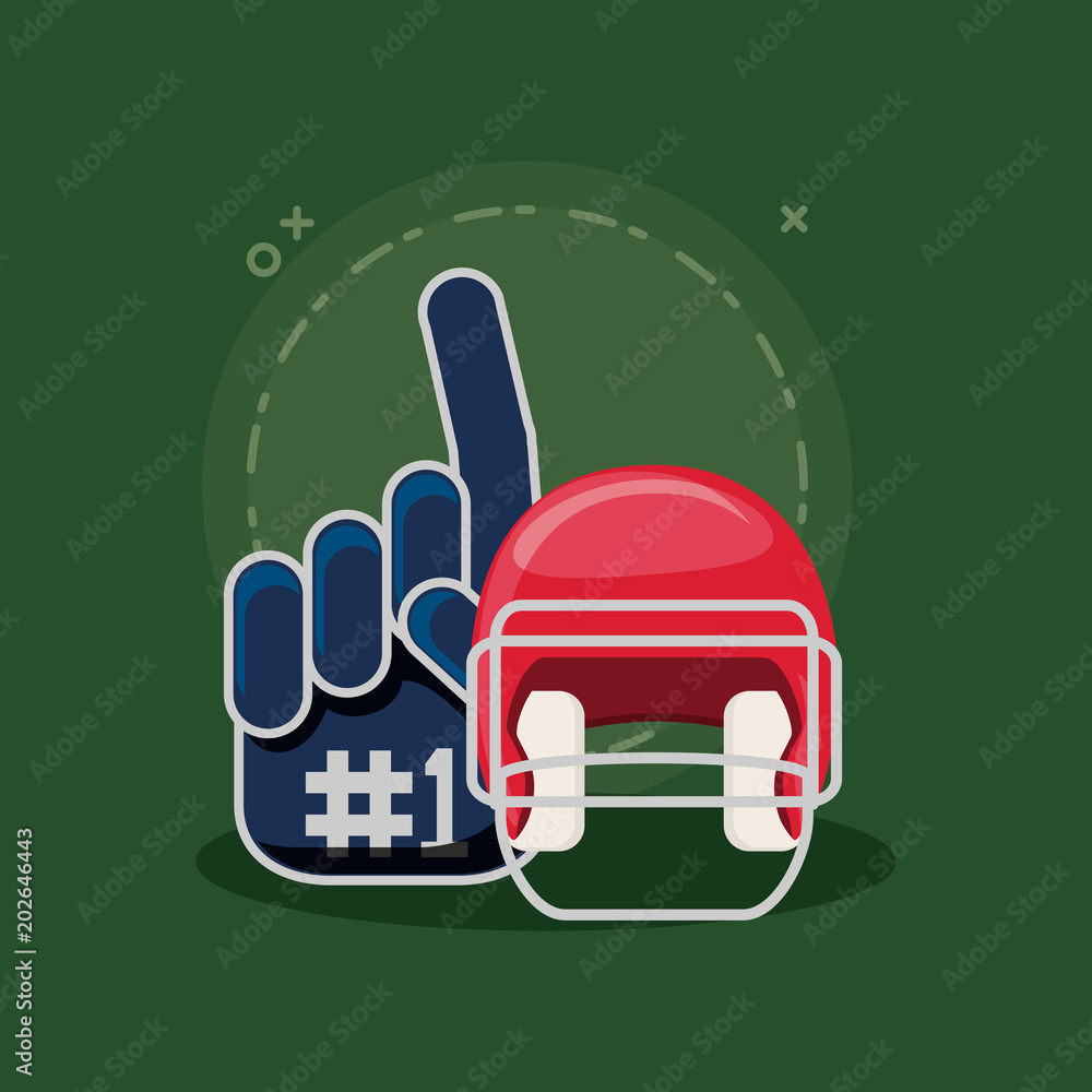 american football design with helmet and sport fan glove over green background, colorful design. vector illustration american football design with helmet and sport fan glove over green background, colorful design. vector illustration