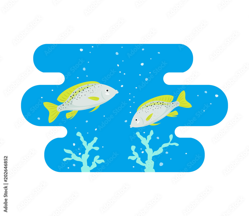 Cartoon fishes icon on blue background. Cartoon fishes icon on blue background.