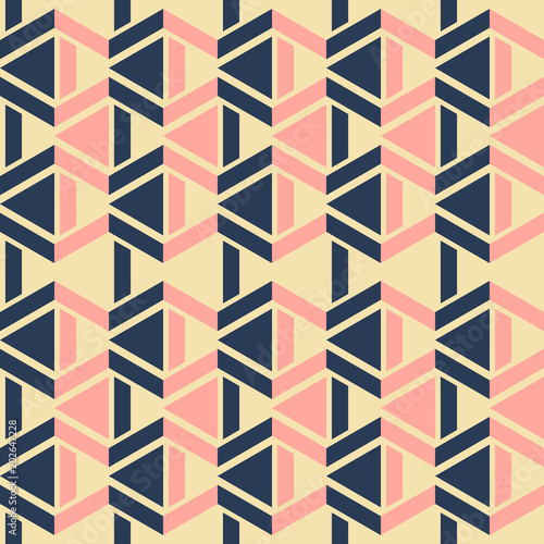 Seamless geometric fashion pattern dark blue, pink, yellow colors