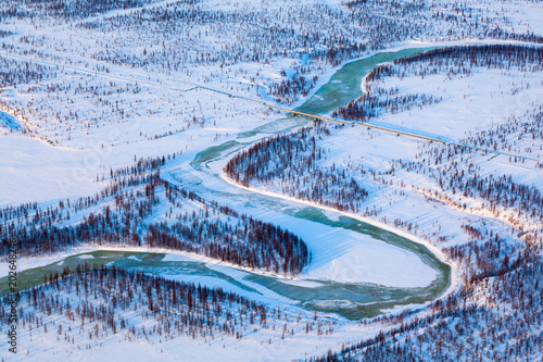 Top view of gas pipeline in tundra photo