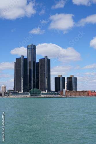 Detroit Renaissance Center during a beautiful day view from Windsor, Ontario, Canada.                             © Studio Specialty